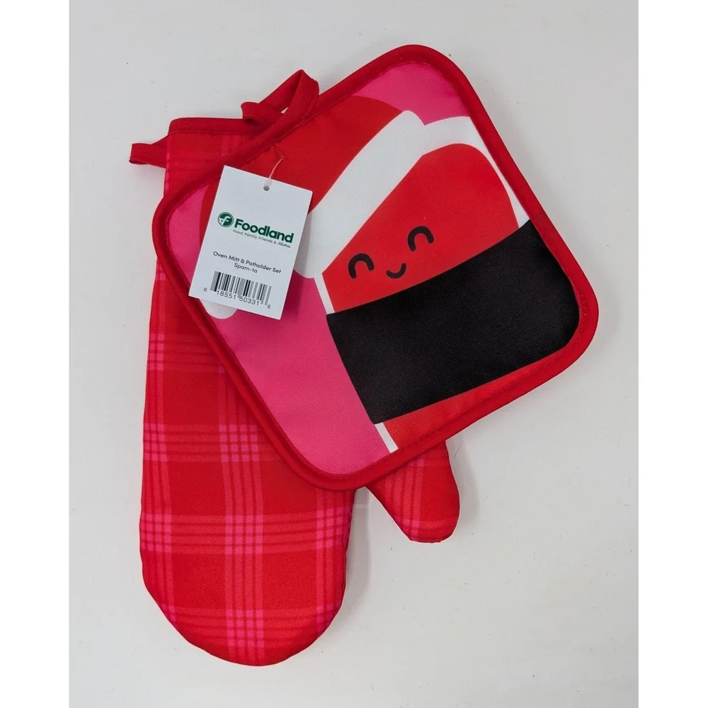 Foodland Hawaii Oven Mitt And Potholder Set Spam-Ta Christmas Spam Musubi Design